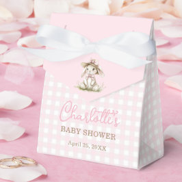 Caixinha De Lembrancinhas Chá de Bebê Xadrez Laço Rosa Bunny