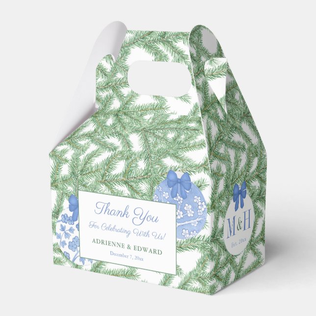 Caixinha De Lembrancinhas Chá de casamento de Natal Elegante Blue Bauble (Frente)