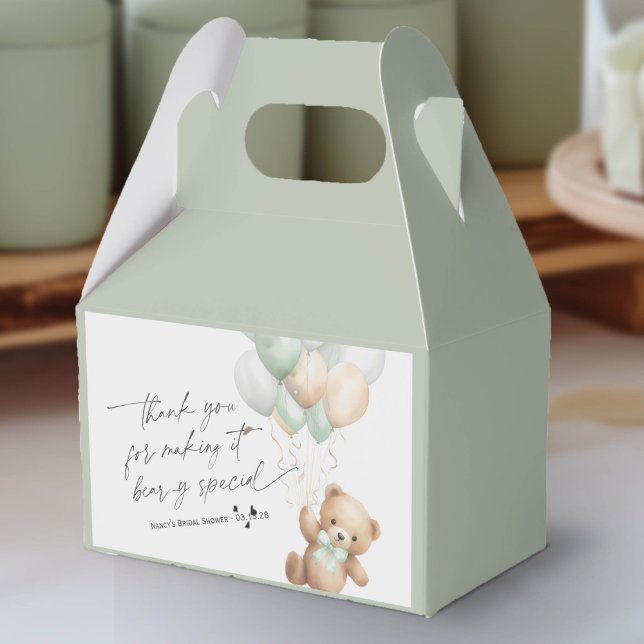 Caixinha De Lembrancinhas Chá de espera neutro de Sage Green Gender (We Can Bearly Wait, Sage Green Baby Boy Shower Favor Box.)