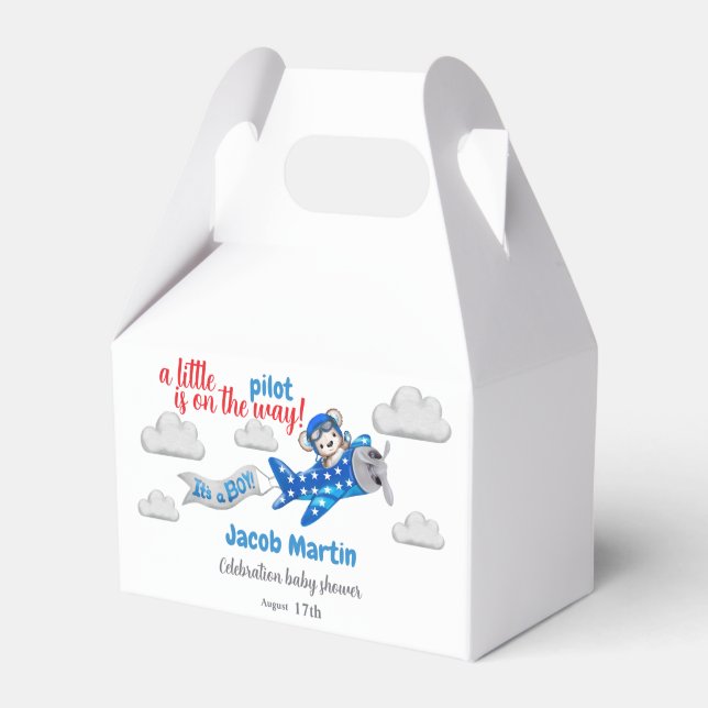 Caixinha De Lembrancinhas Chá de fraldas Adorável de Avião com Urso Pequeno (Frente)