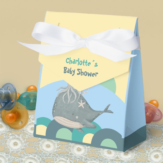 Caixinha De Lembrancinhas Chá de fraldas Amarelo Náutico Lula de Baleia Ador (Adorable Nautical Whale Squid Yellow Baby Shower Favor Boxes ©Susanne Sachers - Sunny Mind Design 🌞)