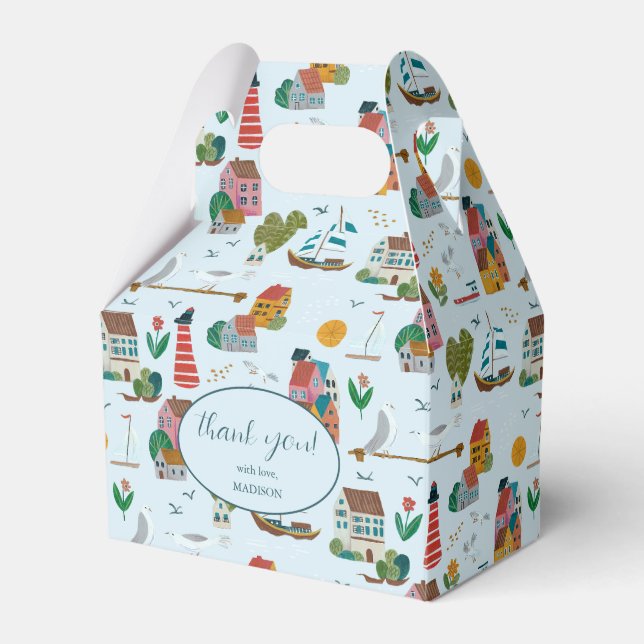 Caixinha De Lembrancinhas Chá de fraldas Azul Costeiro Obrigado (Frente)