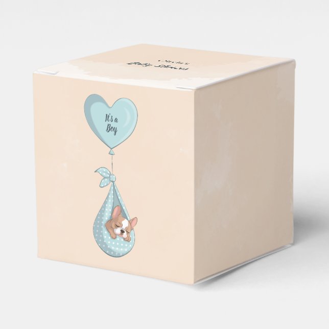 Caixinha De Lembrancinhas Chá de fraldas Coração Azul-Cãozinho (Frente)