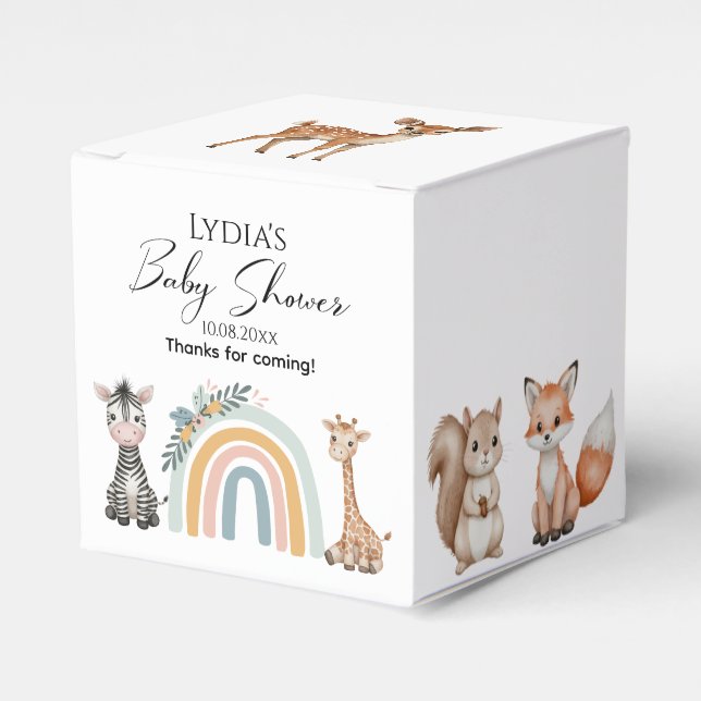 Caixinha De Lembrancinhas Chá de fraldas de Animais da Selva do Boho Woodlan (Frente)