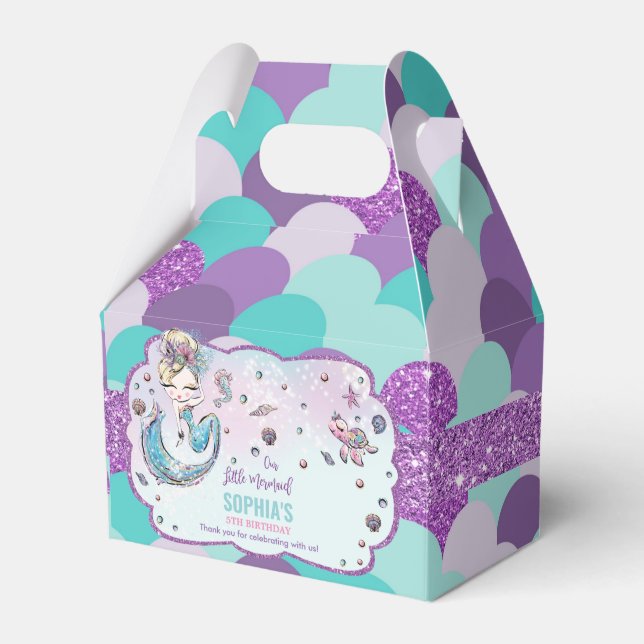 Caixinha De Lembrancinhas Chá de fraldas de aniversário da Sereia Loira Obri (Frente)