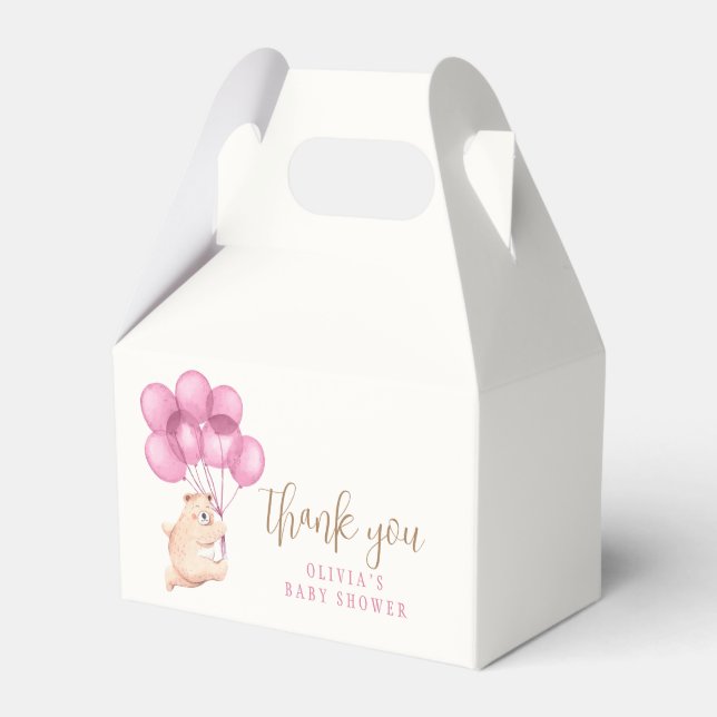 Caixinha De Lembrancinhas Chá de fraldas de Balão Rosa, Urso Feliz e Bonito (Frente)