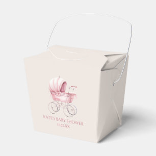Caixinha De Lembrancinhas Chá de fraldas de Carruagem de Bebê Rosa Elegante