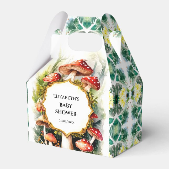 Caixinha De Lembrancinhas Chá de fraldas de Cogumelos Pastel Personalizado (Frente)
