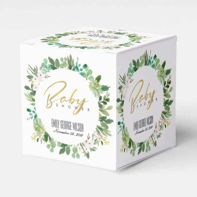 CAIXINHA DE LEMBRANCINHAS CHÁ DE FRALDAS DE COR DE WREATH FOLIAGE (Frente)