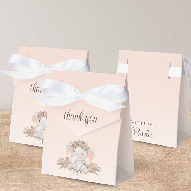 Caixinha De Lembrancinhas Chá de fraldas de Elefante Floral Boho Obrigado (Blush Pink Peach Baby Shower Favor Boxes Thank You Gift from Mommy to Be)