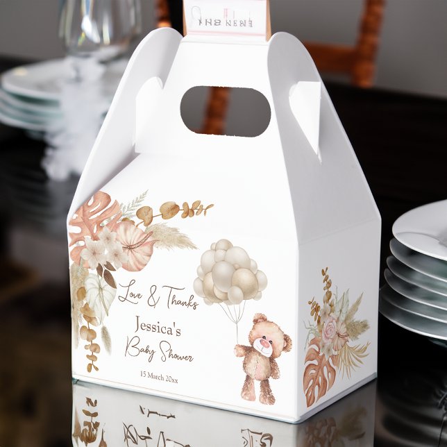 Caixinha De Lembrancinhas Chá de fraldas de flores castanho-pastelaria (Pastel cream brown boho dried flowers baby shower favor boxes)