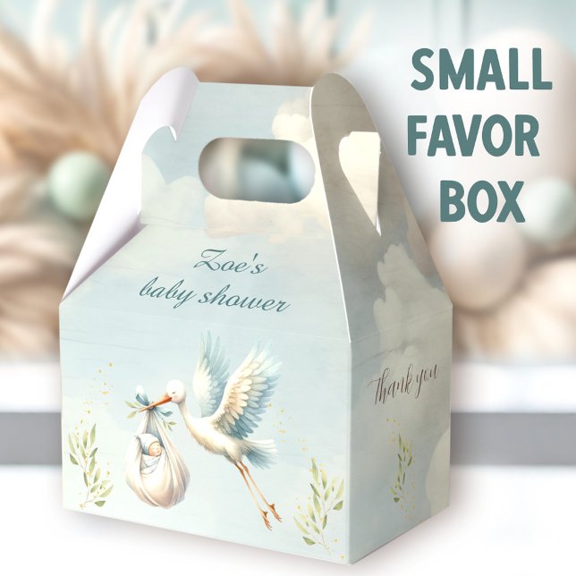 Caixinha De Lembrancinhas Chá de fraldas de Garoto de Entrega Especial Peque (Special Delivery Stork Small Favor Boxes - You can choose from 3 sizes of these gable favor boxes.)