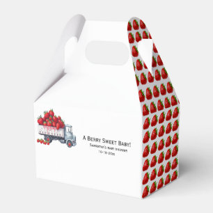 Caixinha De Lembrancinhas Chá de fraldas de morango branco com cruz com aqua