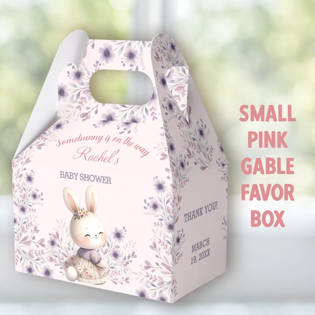 Caixinha De Lembrancinhas Chá de fraldas de Primavera Floral Rosa Bunny (Easter Bunny pink small Gable Favor Boxes - You can choose from 3 sizes of these gable favor boxes.)