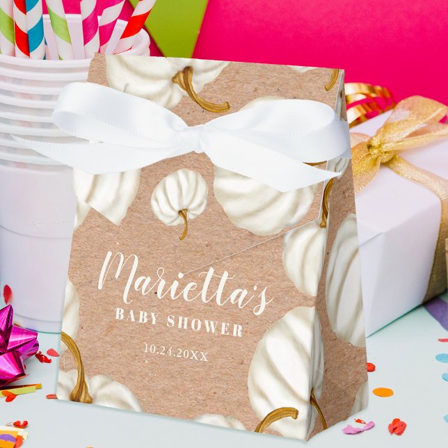 Caixinha De Lembrancinhas Chá de fraldas de queda de uma manivela branca (White Little pumpkin kraft fall baby shower Favor Box)