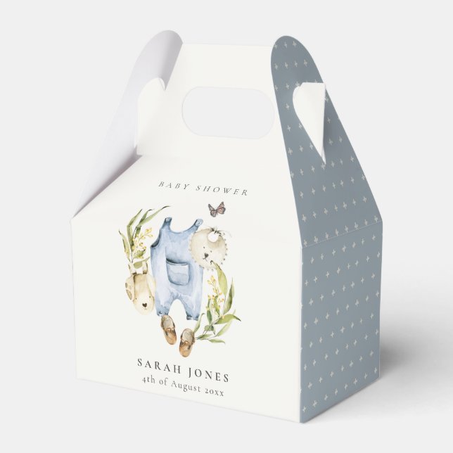 Caixinha De Lembrancinhas Chá de fraldas de roupa de folhagem azul-escura (Frente)