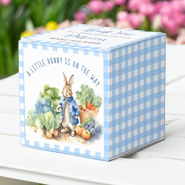 Caixinha De Lembrancinhas Chá de fraldas do bebê do coelho Peter (Peter rabbit baby boy baby shower favor boxes pastel blue gingham personalized candy favor box)