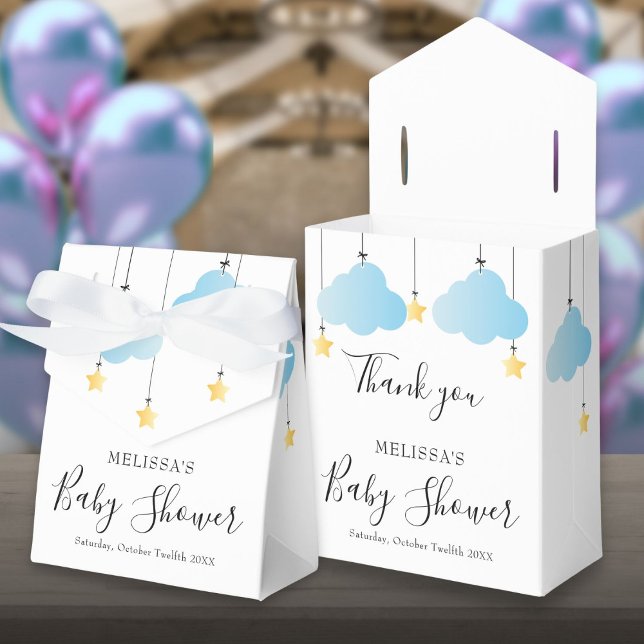 Caixinha De Lembrancinhas Chá de fraldas do Pequeno Estrelo Azul (Twinkle Twinkle Little Star Blue Boy Baby Shower Favor Box)