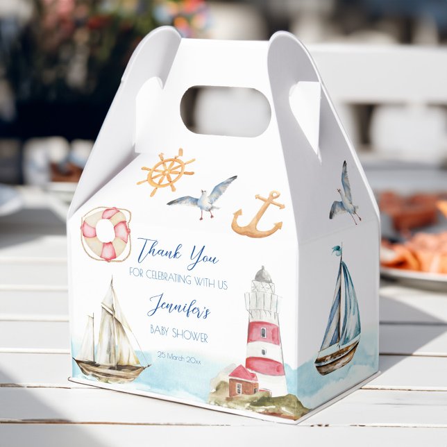 Caixinha De Lembrancinhas Chá de fraldas do tema navegação marítima náutica (Nautical marine sailing theme boy baby shower favor box)