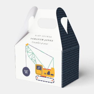 Caixinha De Lembrancinhas Chá de fraldas do veículo da grua amarela-branca