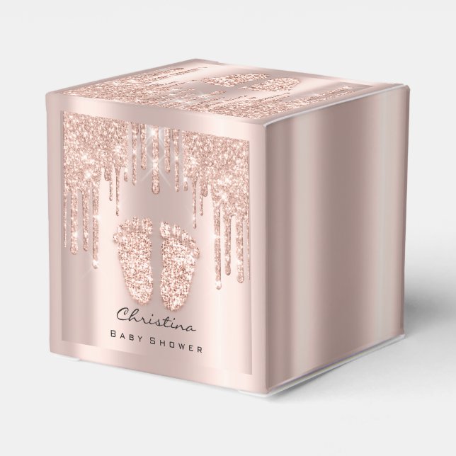 Caixinha De Lembrancinhas Chá de fraldas Doce Pés Coloca Efeito Glitter Rosa (Verso)