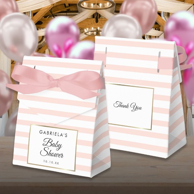 Caixinha De Lembrancinhas Chá de fraldas Dourado Elegante com faixa rosa esb (Blush Pink Stripe Elegant Gold Baby Shower Favor Boxes)