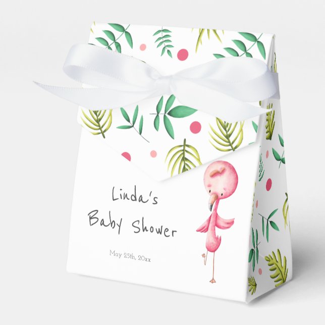 Caixinha De Lembrancinhas Chá de fraldas Floral Tropical Flamingo Personaliz (Frente)