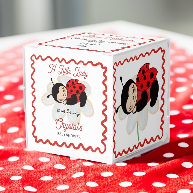 Caixinha De Lembrancinhas Chá de fraldas Ladybug favorece personalizado (Ladybug baby shower favors personalized favor boxes cute sleeping on a daisy ladybug wavy border)