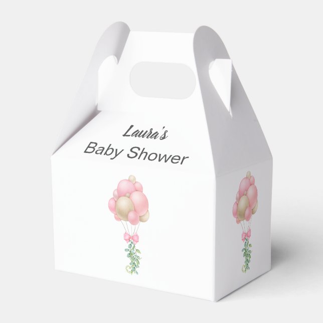 Caixinha De Lembrancinhas Chá de fraldas Mínimo de Balões Rosa (Frente)