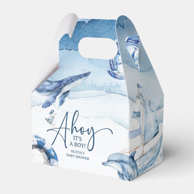 Caixinha De Lembrancinhas Chá de fraldas Náutico Cáutico de Cores Aquáticas (Frente)
