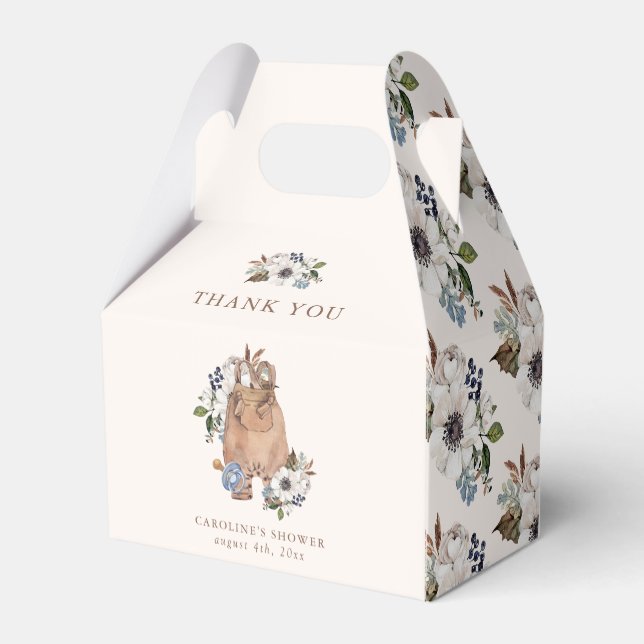 Caixinha De Lembrancinhas Chá de fraldas Neutral Boho Nursery Obrigado (Verso)