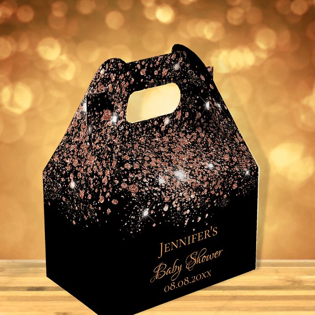 Caixinha De Lembrancinhas Chá de fraldas preto rosa dourado nome brilhante o (Criador carregado)
