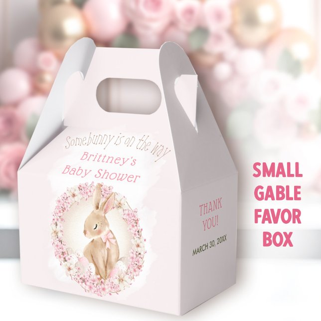 Caixinha De Lembrancinhas Chá de fraldas Primavera de páscoa de coelhinho ro (Spring Bunny Pink Small Gable Favor Box - You can choose from 3 sizes of these gable favor boxes.)