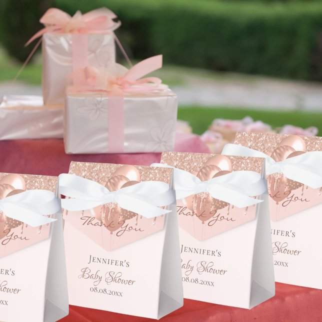 Caixinha De Lembrancinhas Chá de fraldas rosa dourado brilha obrigado (Criador carregado)