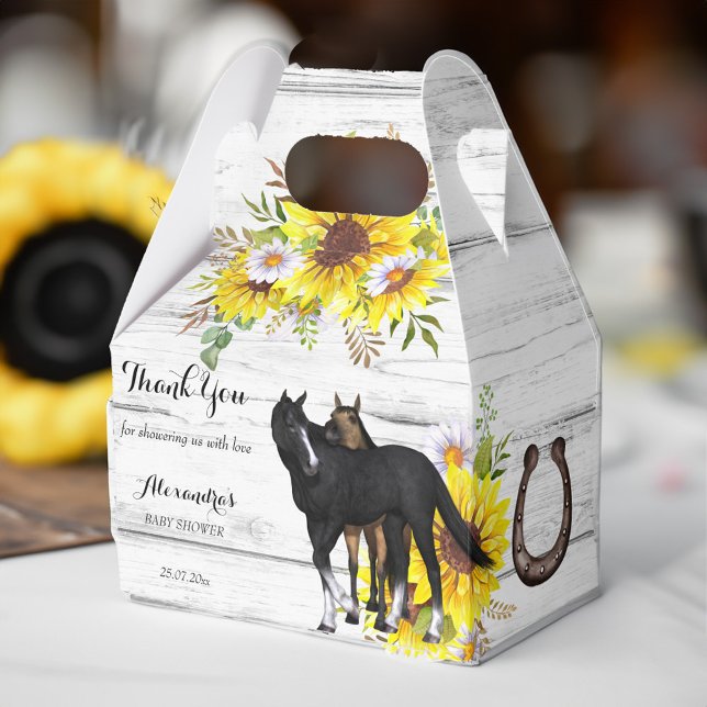Caixinha De Lembrancinhas Chá de fraldas Rústico de cavalo silvestre (Cowgirl rustic horse foal sunflowers baby shower favor box)