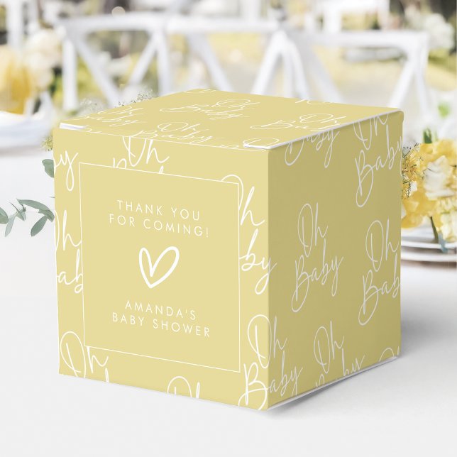 Caixinha De Lembrancinhas Chá de fraldas Simples Amarelo de Script Moderno (Criador carregado)