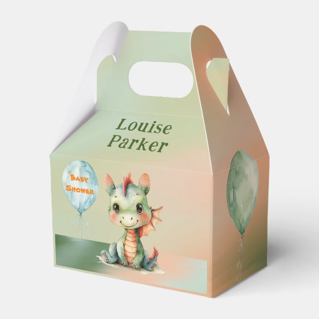 Caixinha De Lembrancinhas Chá de fraldas Verde Do Dragão Laranja Bonito Obri (Frente)