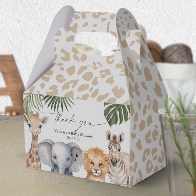 Caixinha De Lembrancinhas Chá de Menino Safari de Animais do Script Moderno (Safari Animal, Baby BOy Shower Favor box.)