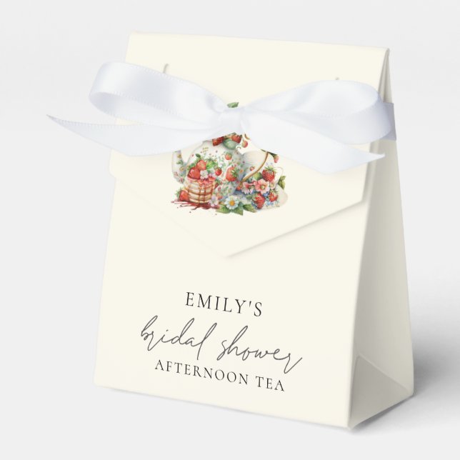Caixinha De Lembrancinhas Chá de Noiva à Tarde com Morangos Obrigado (Frente)
