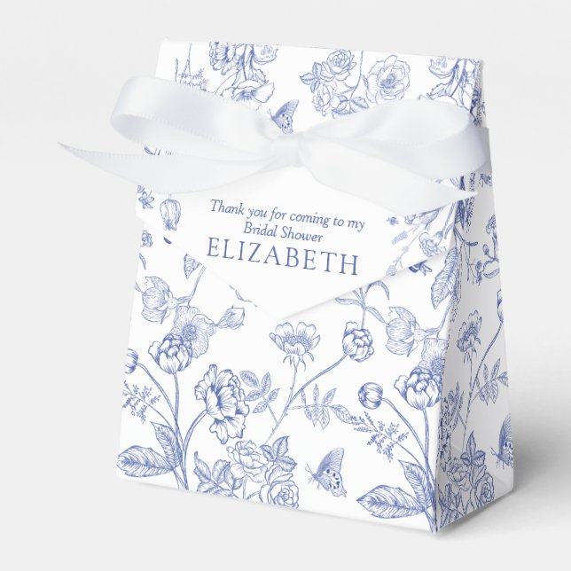 Caixinha De Lembrancinhas Chá de Noiva Azul Francês e Branco Vitoriano (Frente)