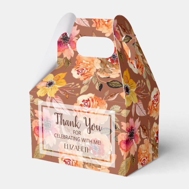 Caixinha De Lembrancinhas Chá de Noiva de Flores de Outono em Aquarela (Frente)