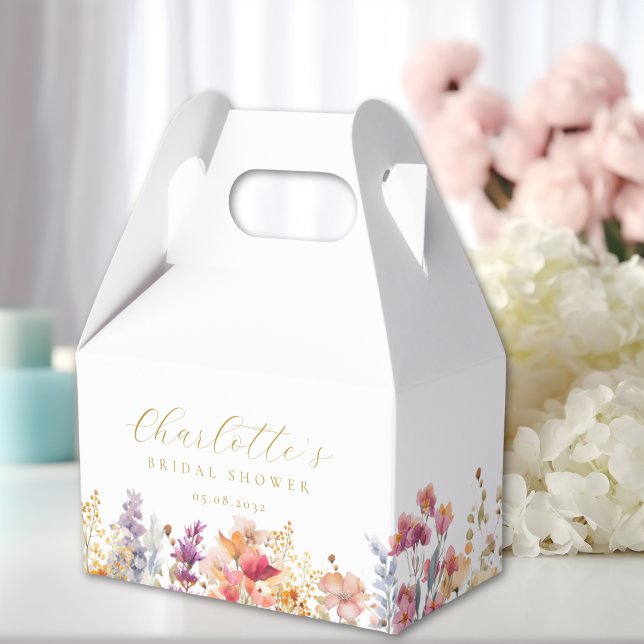 Caixinha De Lembrancinhas Chá de noiva moderno com flores silvestres (Modern, wildflower, bridal shower favor boxes with your name and date.)