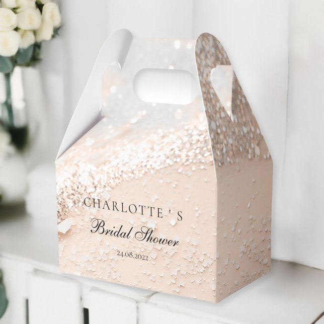 Caixinha De Lembrancinhas Chá de Noiva Moderno, com Foto e Brilho (Modern, Glitter Bridal Shower Favor Boxes with your name & date.)