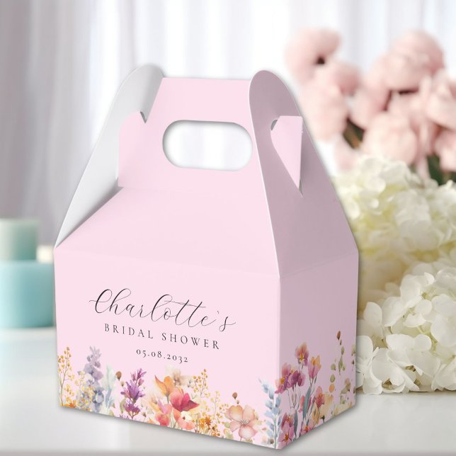 Caixinha De Lembrancinhas Chá de noiva moderno de flores silvestres (Modern, wildflower, bridal shower favor boxes with your name and date.)