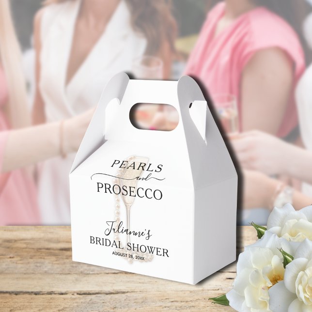 Caixinha De Lembrancinhas Chá de Noiva Pérolas e Prosecco (Pearls & Prosecco bridal shower Thank You gable-style favor boxes - Available in 3 SIZES)