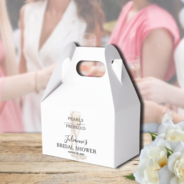 Caixinha De Lembrancinhas Chá de Noiva Pérolas e Prosecco (Pearls & Prosecco bridal shower Thank You gable-style favor boxes - Available in 3 SIZES)