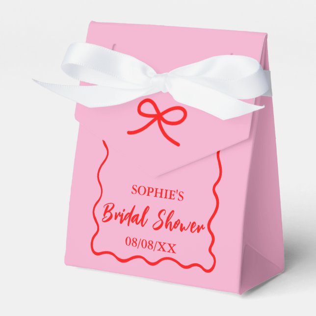 Caixinha De Lembrancinhas Chá de Noiva Rosa e Vermelho Retro com Borda Ondul (Frente)