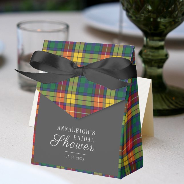Caixinha De Lembrancinhas Chá de Noiva Xadrez Verde Rusty Plaid (Plaid Rustic Buchanan Tartan Bridal Shower Favor Box)