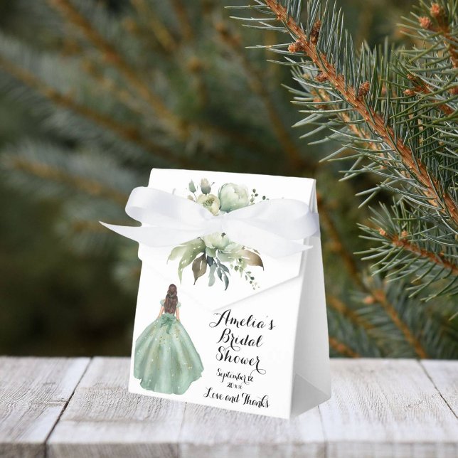 Caixinha De Lembrancinhas Chá de panela de Vestido Dourado brilhante verde e (Criador carregado)