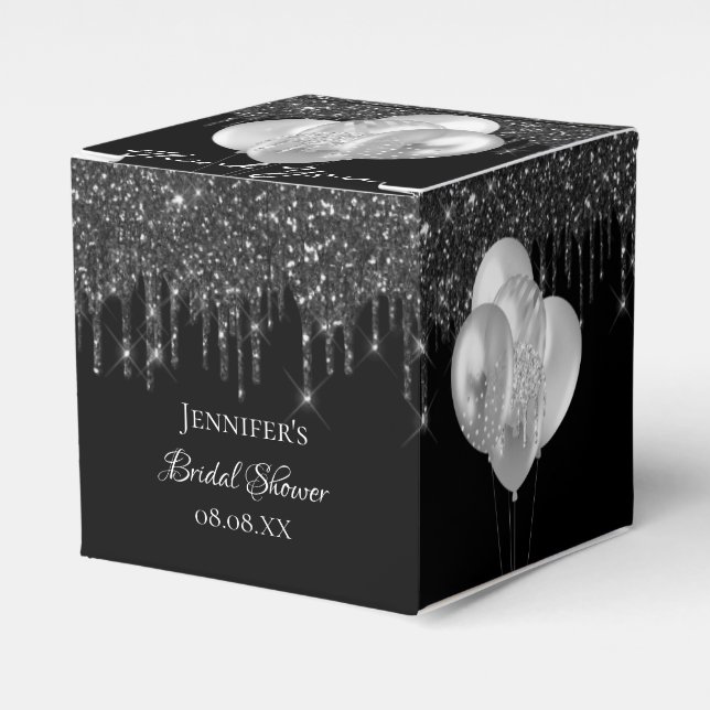 Caixinha De Lembrancinhas Chá de panela preto-prateado goteja balões (Frente)